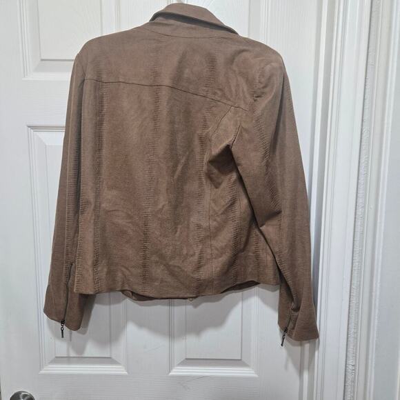 Chico’s Brown Faux Suede Moto Jacket Women’s 12/14 Asym Zip - Picture 7 of 8